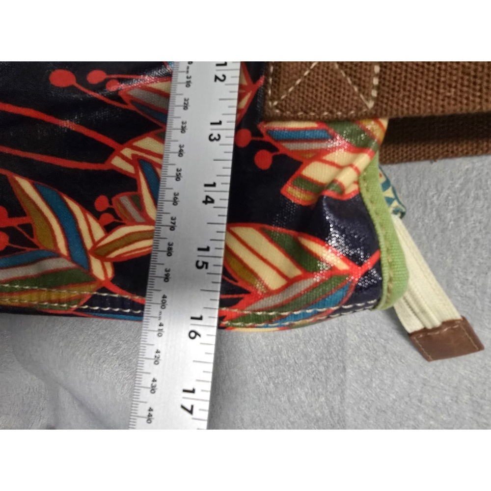 Fossil Key-Per Tote Bag Navy Blue Floral Coated Canvas Zip Top Shoulder Bag - Picture 5 of 10